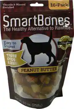 Peanut Butter Mini Chew Bones Dog Treats 16-pack