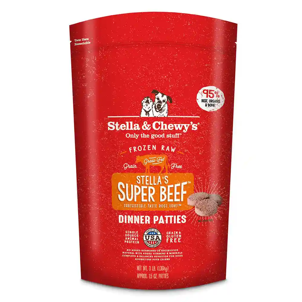 Dinner Patties Stella's Super Beef Raw Frozen Dog Food 3-lb